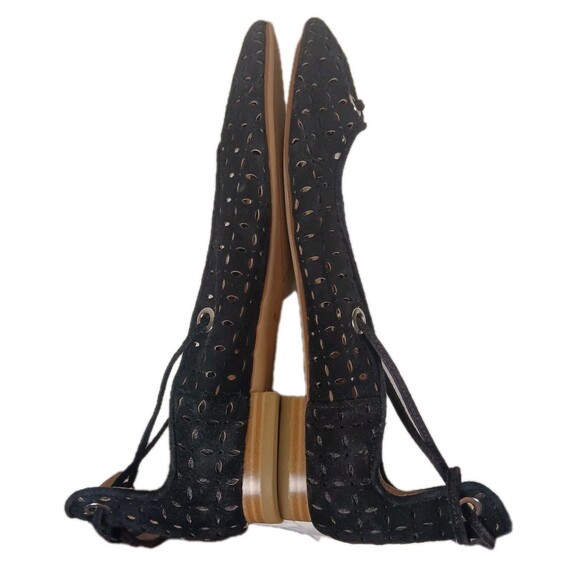 NWT HALOGEN Black LEATHER Suede LASERCUT Lace Up TASSLE Ballet Flats Sz 8.5 M - Picture 7 of 14